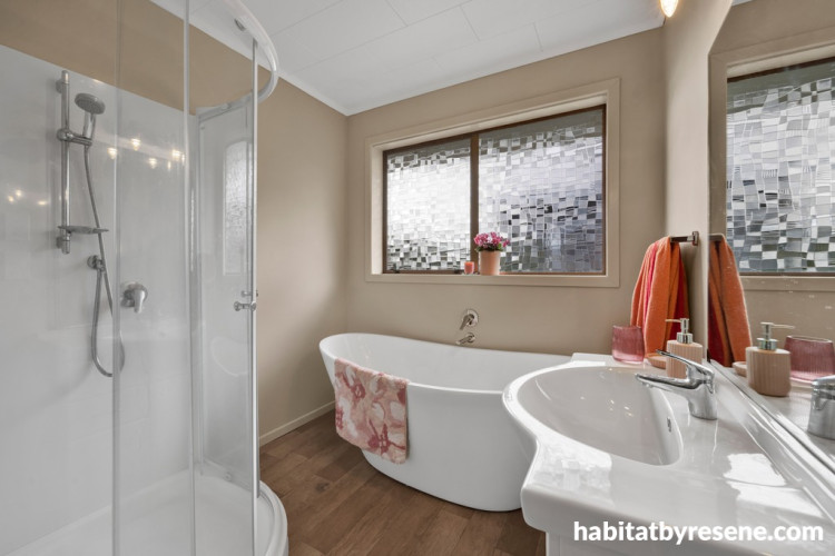 Bathroom painted in Resene Half Tea