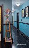 Blue hallway painted in Resene Paradiso and Resene Ming