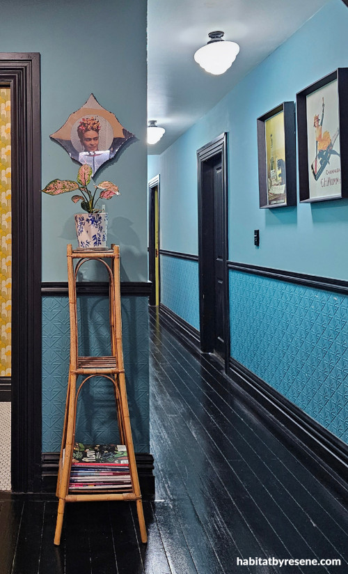 Blue hallway painted in Resene Paradiso and Resene Ming