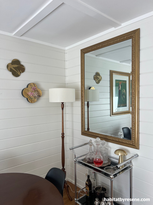 living room painted in Resene Rice Cake. The ceiling in painted in Resene Ceiling Paint White.