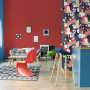 Living room, living room featuring bold red and blue
