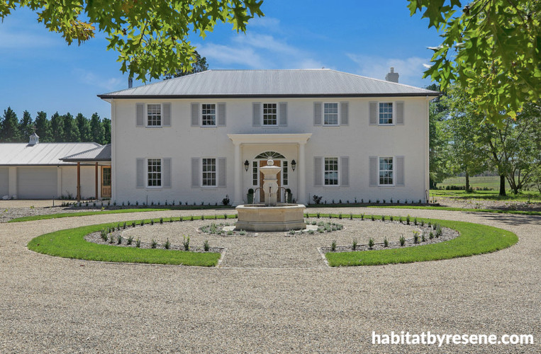 Exterior of house and grand front yard painted in Resene Quarter Spanish White