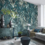 Living area featuring Resene botanical-inspired wallpaper