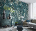 Living area featuring Resene botanical-inspired wallpaper