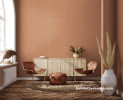 Living area featuring Resene Wallpaper in terracotta tones