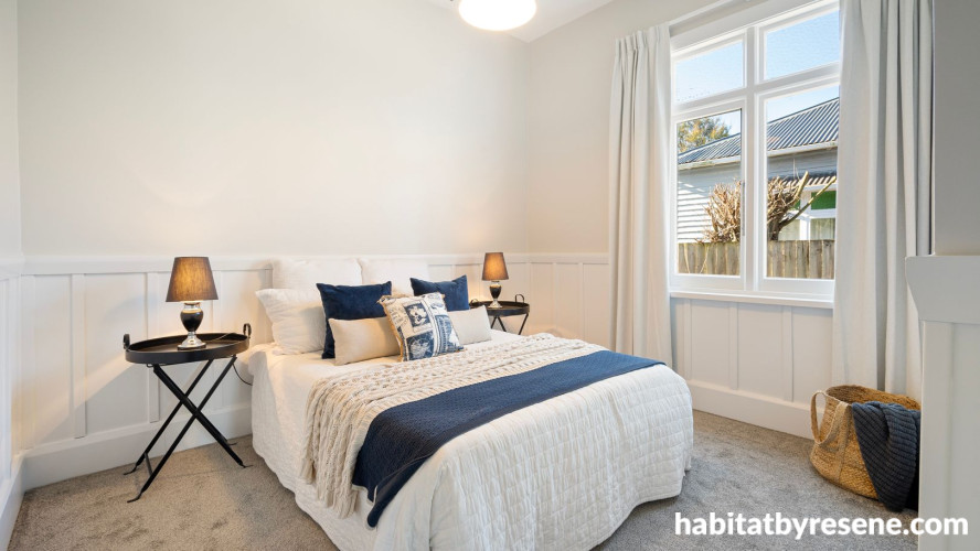 Bedroom painted in Resene Double White Pointer and Resene Black White