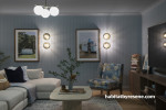 Cozy media room in light blue tones