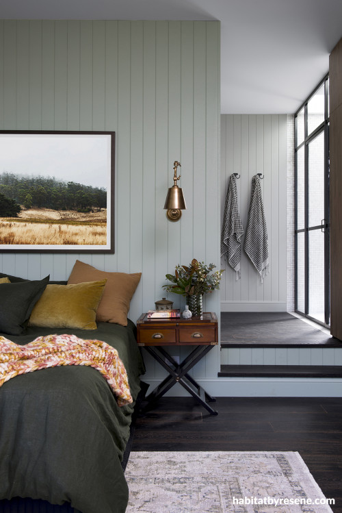 Bedroom in earthy tones create a relaxing feel