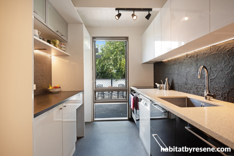 Kitchen, kitchen featuring Resene Black and Resene Triple Stonehenge