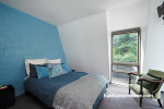 Bedroom, blue and white bedroom, bedroom featuring Resene Cello