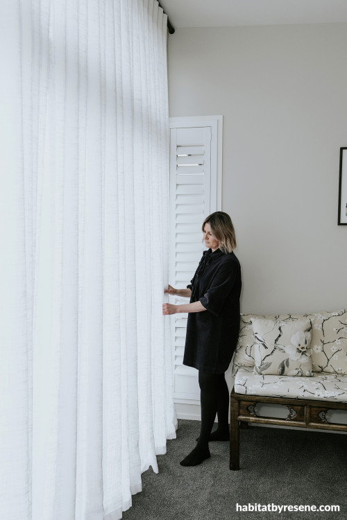 Master bedroom, bedroom featuring Resene Half Ash