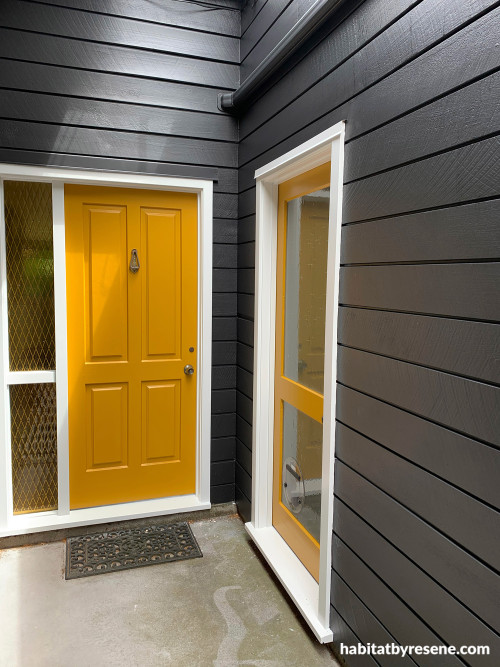 Exterior, exterior and front door, exterior and front door featuring Resene Hot Toddy and Resene Element