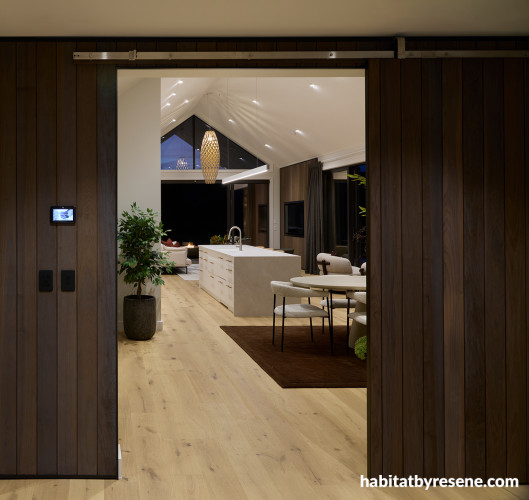 Kitchen and dining area with interior walls painted in Resene Barely There