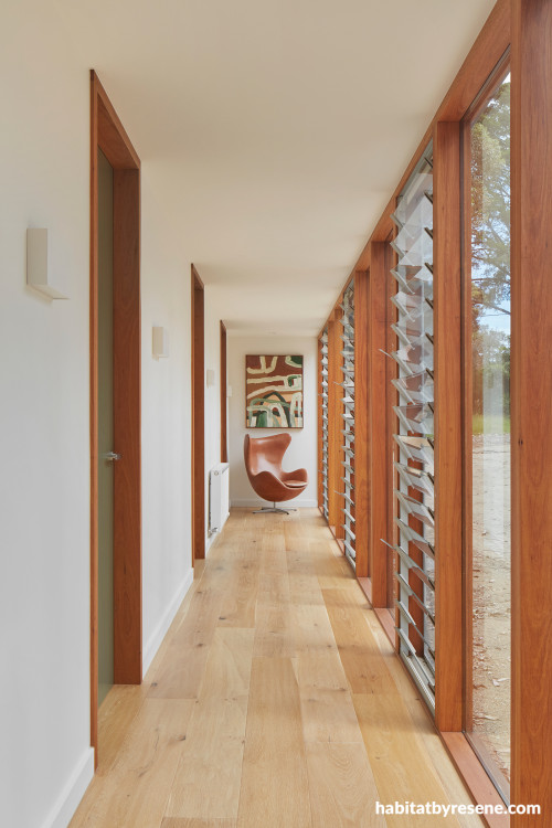 Gallery or breezeway featuring Resene Quarter Thorndon Cream and doors in Resene Double Lemon Grass