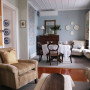 Dining and living room painted in Resene Half Periglacial Blue and Resene Quarter Lemon Grass