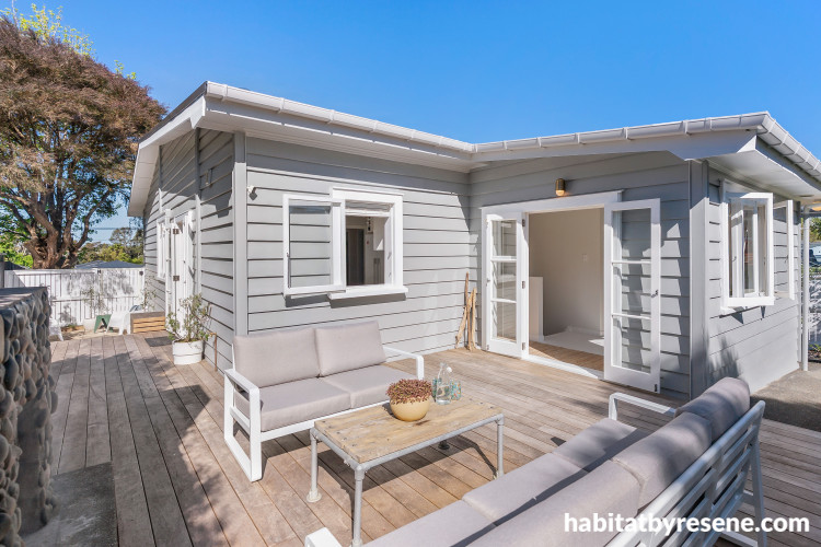 House exterior featuring weatherboards in Resene Silver Chalice