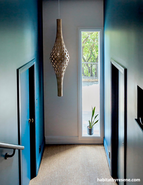 Stairwell and entranceway painted in Resene Shadowy Blue