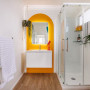 Bathroom, neutral bathroom featuring Resene Half Bianca and Resene Fuel Yellow