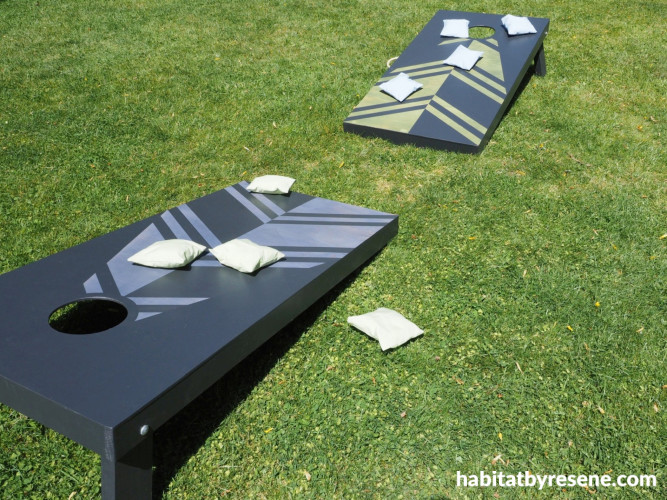 Game, DIY cornhole game, cornhole game featuring Resene Element