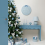 Blue and white Christmas decor setting