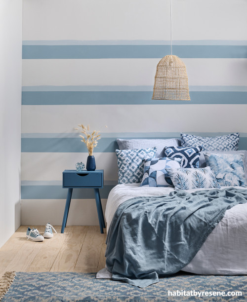 Bedroom, blue stripe bedroom