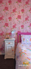 Kids room, girl's room featuring pink floral wallpaper, girl's room featuring Resene floral wallpaper