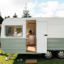Caravan, green and white caravan, caravan featuring Resene Half Orchid and Resene Spanish Green