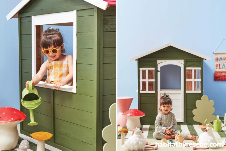 Kids playhouse painted in Resene Olive Green