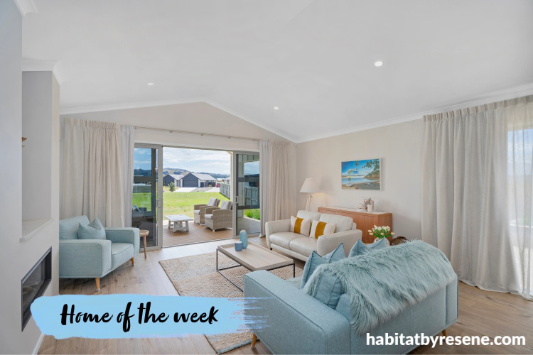 Living area painted in Resene Quarter Sandspit Brown and Resene Alabaster