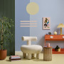 Living space featuring a complementary clashing colour palette