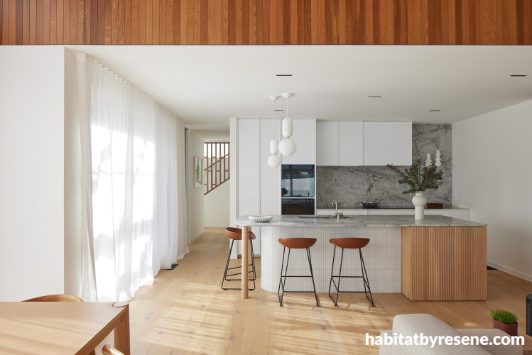 Kitchen featuring walls in Resene Eighth Pearl Lusta