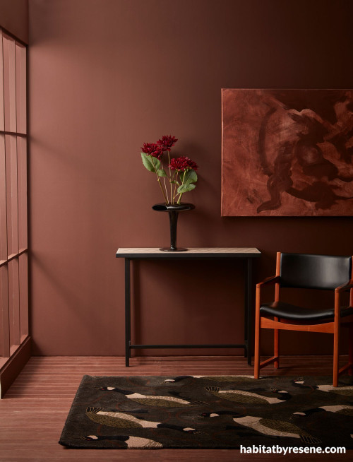 Living space featuring walls in Resene Brown Pod