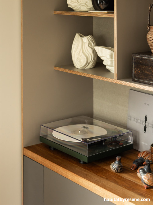 Shelving featuring walls in Resene Grey Olive