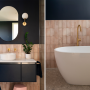 Kids bathroom, bathroom featuring Resene Indian Ink, dark blue bathroom