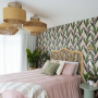 Bedroom, guest bedroom, bedroom featuring wallpaper, tropical wallpaper