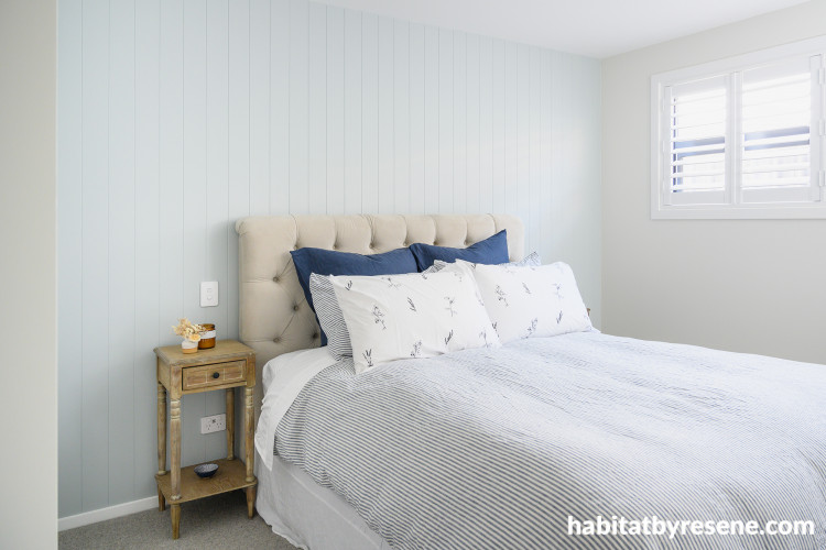 Bedroom, guest bedroom, bedroom featuring Resene Duck Egg Blue