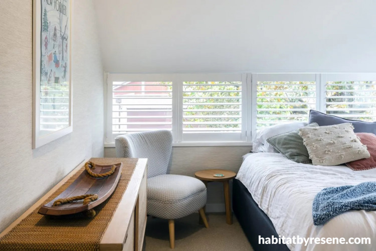 Bedroom, neutral bedroom, bedroom featuring Resene Half Merino