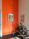 Entranceway, entryway featuring vibrant orange Resene Trinidad