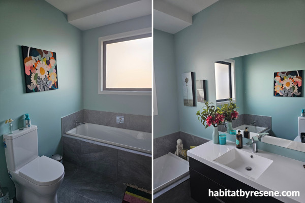 Soft blue Resene Opal adorns the walls of this bathroom.