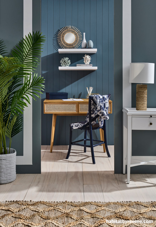 Entryway, entranceway featuring teal blue