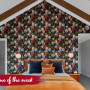 Bedroom with feature wall in bold floral Resene wallpaper