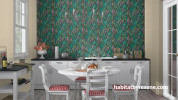 Kitchen featuring bold floral wallpaper