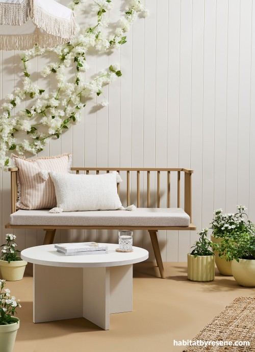 Neutral outdoor space featuring textural layers