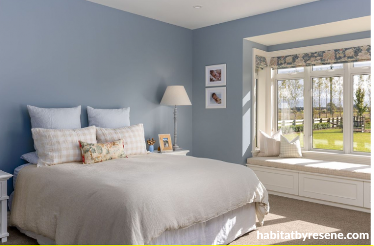 Bedroom, master bedroom, master bedroom featuring Resene Clouded Blue