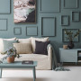 Living room, living room with blue green feature wall