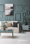 Living room, living room with blue green feature wall