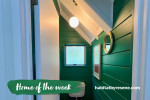 Once dark and dim, the toilet is now modern and bright, painted in Resene Fun Green with Resene Quarter Rice Cake on doors and Resene Ceiling Paint White on the ceiling