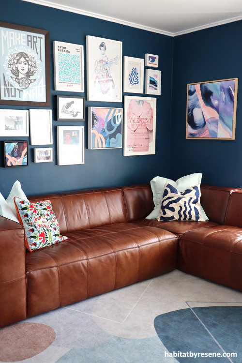 Blue lounge and leather couch 