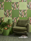 Living area, green living area, living area with wallpaper, living area with feature wall