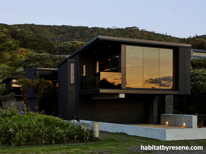 House exterior, dark house exterior, dark house exterior featuring Resene Woodsman Pitch Black